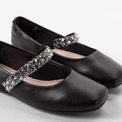 Sapatilha Boneca Infantil Molekinha Tira Pedraria Preto