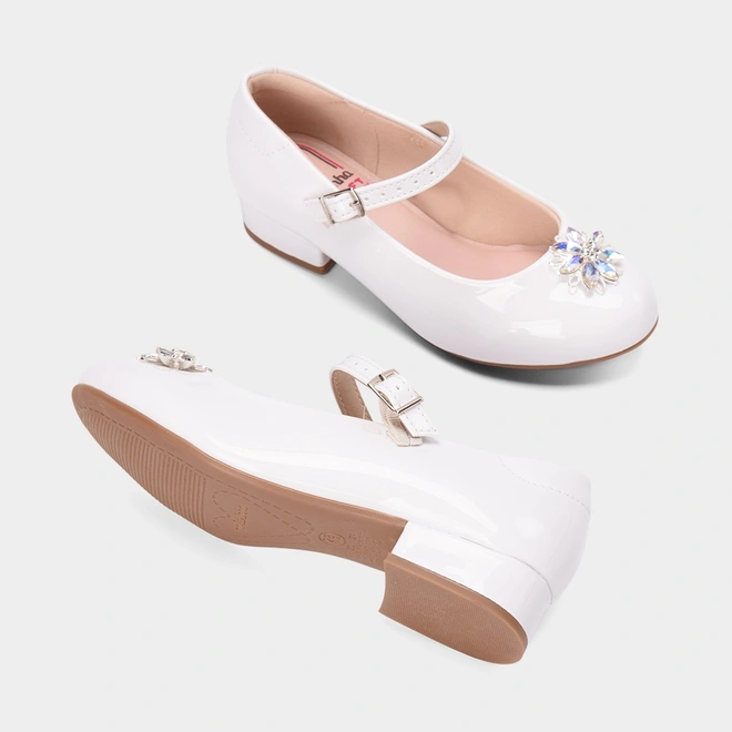Sapatilha Boneca Infantil Molekinha Detalhe Flor & Pedraria Branco