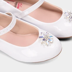 Sapatilha Boneca Infantil Molekinha Detalhe Flor & Pedraria Branco