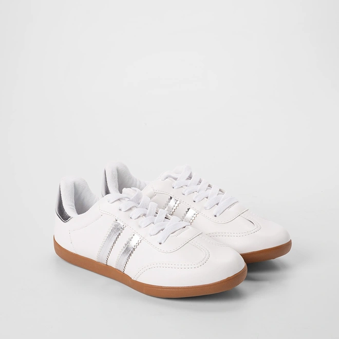 Tênis Casual Feminino Penélope Detalhe Recorte Metalizado Branco