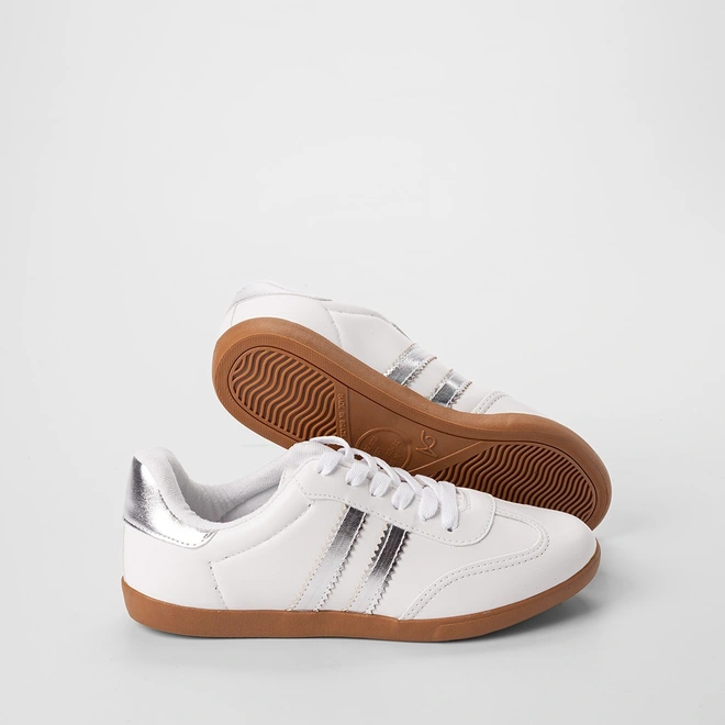 Tênis Casual Feminino Penélope Detalhe Recorte Metalizado Branco