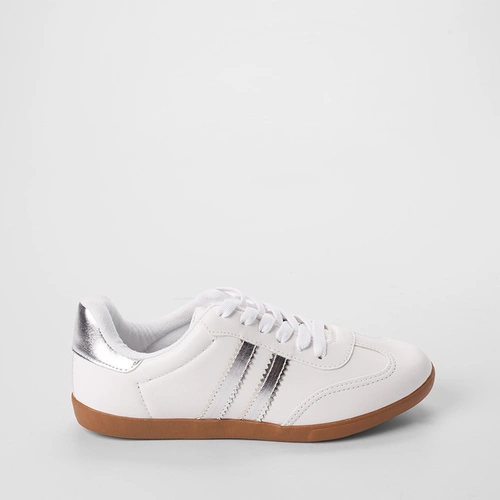 Vista 2 Tênis Casual Feminino Penélope Detalhe Recorte Metalizado Off White PENÉLOPE Off White