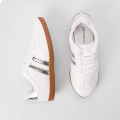 Tênis Casual Feminino Penélope Detalhe Recorte Metalizado Branco