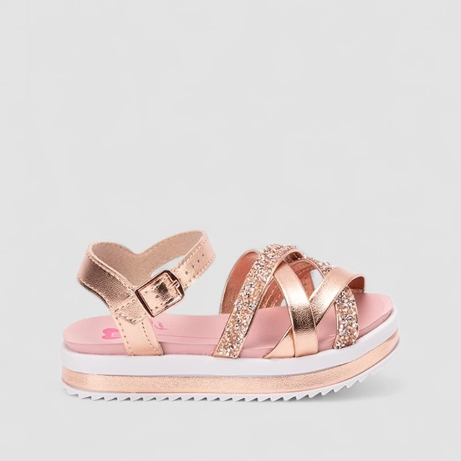 Sandália Infantil Molekinha Tiras Cruzadas Glitter Ouro Rosé