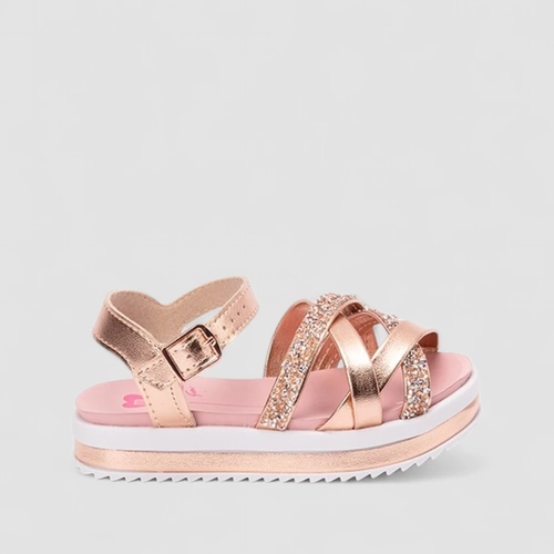 Sandália Infantil Molekinha Tiras Cruzadas Glitter Ouro Rosé