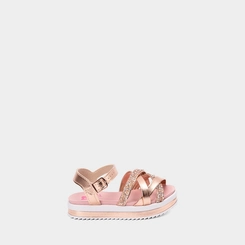Sandália Infantil Molekinha Multitiras Cruzadas Detalhe Pedraria Metalizado Rose Gold