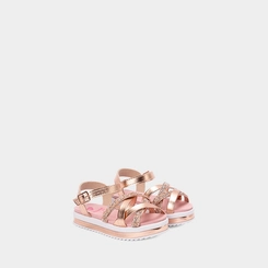 Sandália Infantil Molekinha Multitiras Cruzadas Detalhe Pedraria Metalizado Rose Gold