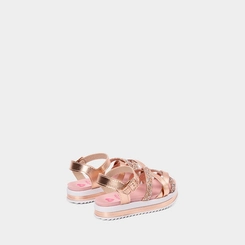 Sandália Infantil Molekinha Multitiras Cruzadas Detalhe Pedraria Metalizado Rose Gold