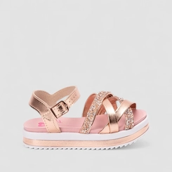 Sandália Infantil Molekinha Tiras Cruzadas Glitter Ouro Rosé