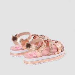 Sandália Infantil Molekinha Tiras Cruzadas Glitter Ouro Rosé