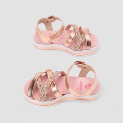 Sandália Infantil Molekinha Tiras Cruzadas Glitter Ouro Rosé