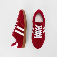 Tênis Casual Feminino Penélope Detalhe Recorte Camurça Vermelho