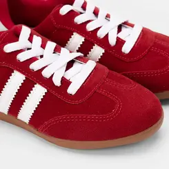 Tênis Casual Feminino Penélope Detalhe Recorte Camurça Vermelho
