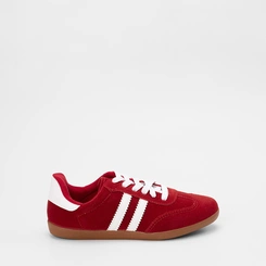 Tênis Casual Feminino Penélope Detalhe Recorte Camurça Vermelho