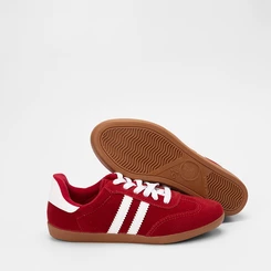 Tênis Casual Feminino Penélope Detalhe Recorte Camurça Vermelho