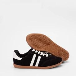 Tênis Casual Feminino Penélope Detalhe Recorte Camurça Preto