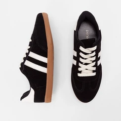 Tênis Casual Feminino Penélope Detalhe Recorte Camurça Preto