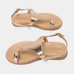 Sandália Feminina Beira Rio Detalhe Bold Metalizado Ouro