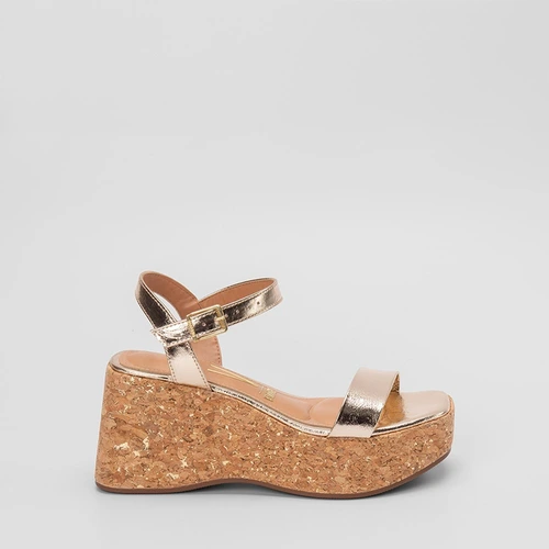 Sandália Feminina Vizzano Plataforma Metalizada Ouro