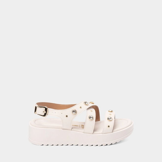 Sandália Feminina Vizzano Flatform Detalhe Pedraria Off White