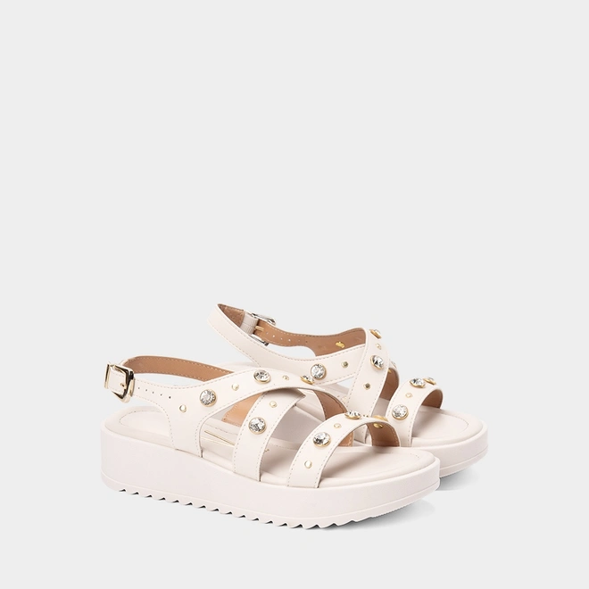 Sandália Feminina Vizzano Flatform Detalhe Pedraria Off White