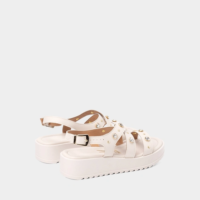 Sandália Feminina Vizzano Flatform Detalhe Pedraria Off White