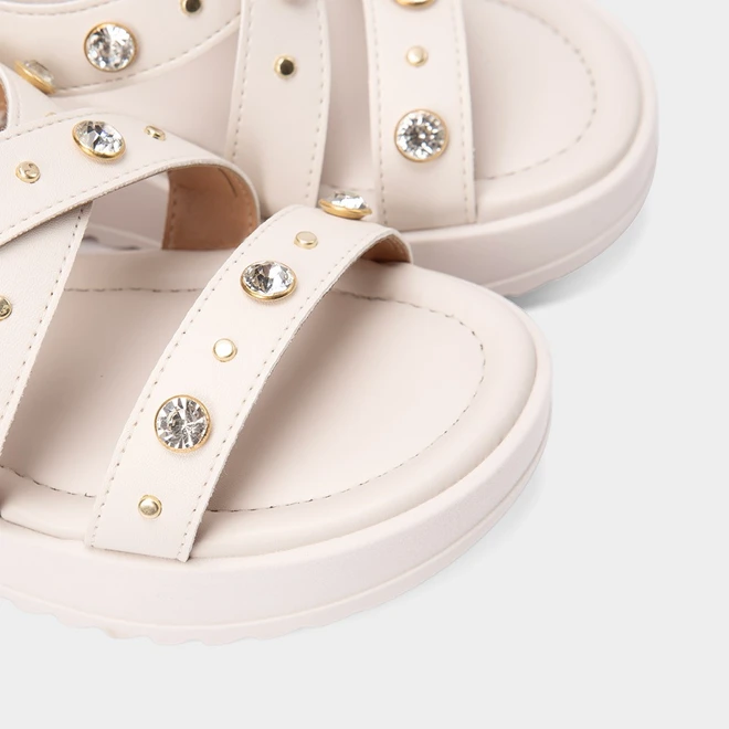 Sandália Feminina Vizzano Flatform Detalhe Pedraria Off White
