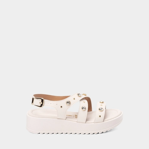 Sandália Feminina Vizzano Flatform Detalhe Pedraria Off White