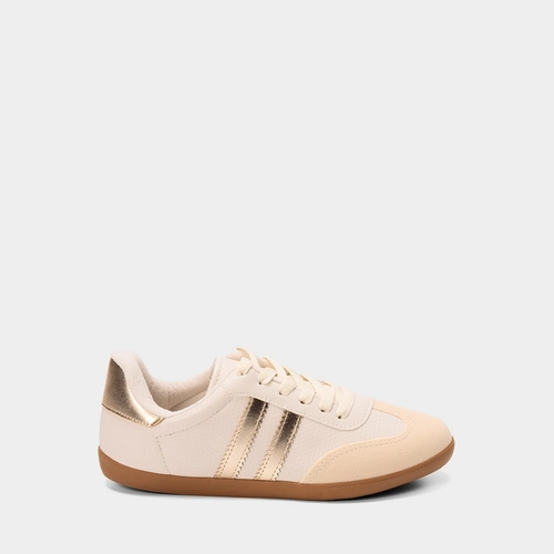 Vista 2 Tênis Casual Feminino Penélope Detalhe Recorte Metalizado Off White PENÉLOPE Off White