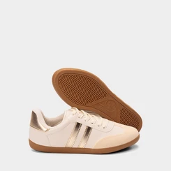 Tênis Casual Feminino Penélope Detalhe Recorte Metalizado Off White
