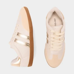 Tênis Casual Feminino Penélope Detalhe Recorte Metalizado Off White