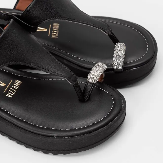Sandália Feminina Vizzano Salto Médio Strass Preto