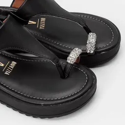Sandália Feminina Vizzano Salto Médio Strass Preto