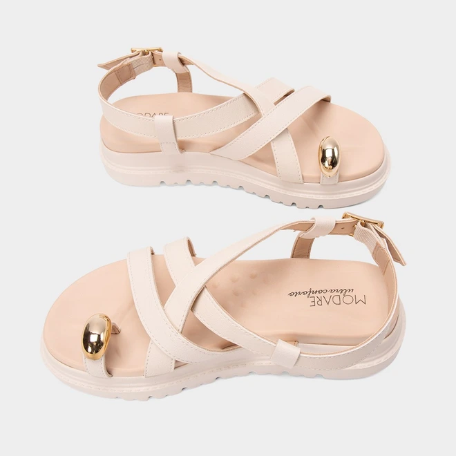 Sandália Feminina Modare Ultraconforto Tiras Cruzadas Detalhe Bold Off White