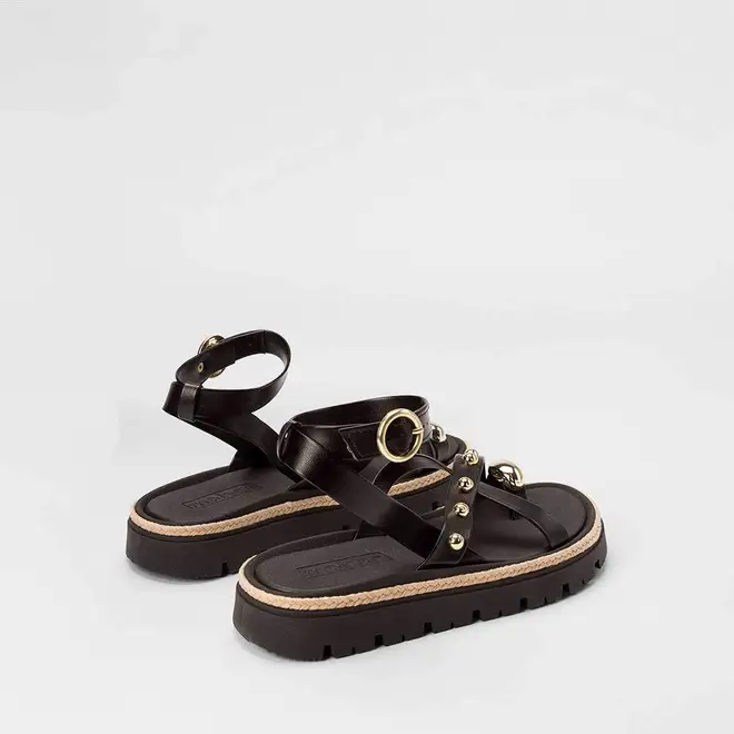 Sandália Feminina Moleca Flatform Detalhe Tachas & Bold Preto
