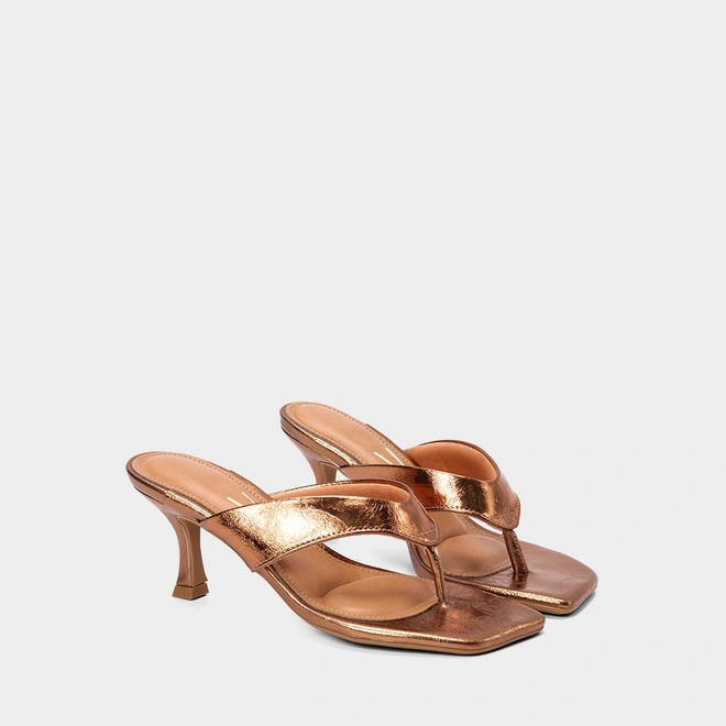 Tamanco Feminino Vizzano Salto Fino Metalizado Bronze