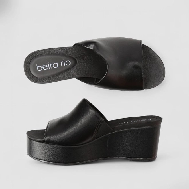 Tamanco Feminino Beira Rio Plataforma Napa Preto