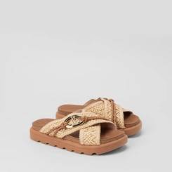 Tamanco Feminino Vizzano Original Detalhe Metalizado & Ráfia Caramelo