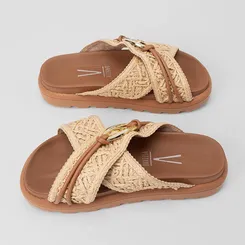 Tamanco Feminino Vizzano Original Detalhe Metalizado & Ráfia Caramelo