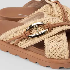 Tamanco Feminino Vizzano Original Detalhe Metalizado & Ráfia Caramelo