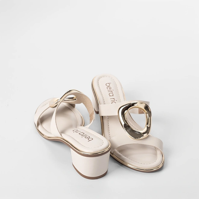 Tamanco Feminino Beira Rio Salto Bloco Médio Detalhe Metalizado Off White