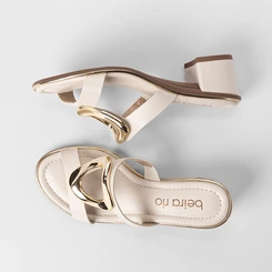 Tamanco Feminino Beira Rio Salto Bloco Médio Detalhe Metalizado Off White