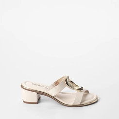 Tamanco Feminino Beira Rio Salto Bloco Médio Detalhe Metalizado Off White