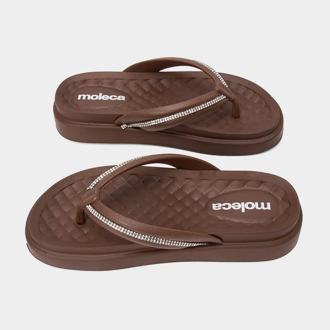 Tamanco Feminino Moleca Detalhe Strass Marrom