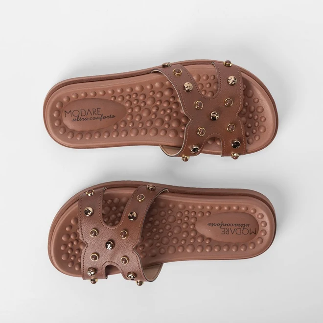 Tamanco Feminino Modare Ultraconforto Detalhe Tachas Marrom