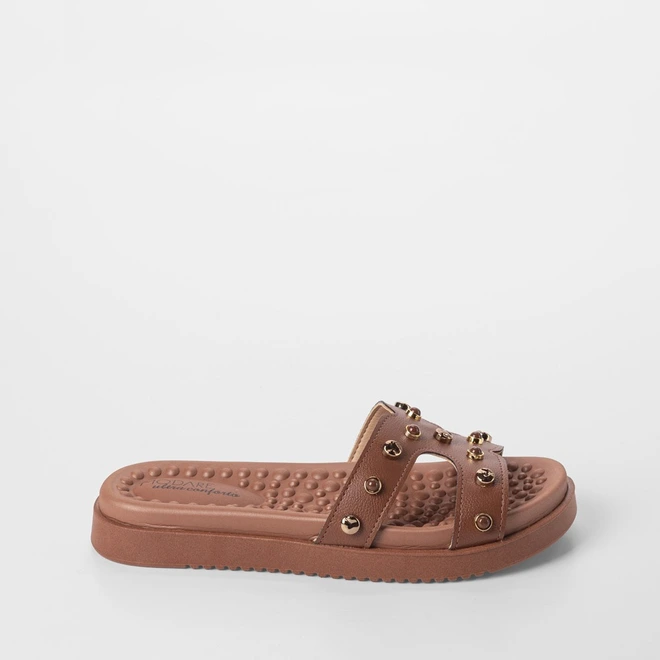 Tamanco Feminino Modare Ultraconforto Detalhe Tachas Marrom