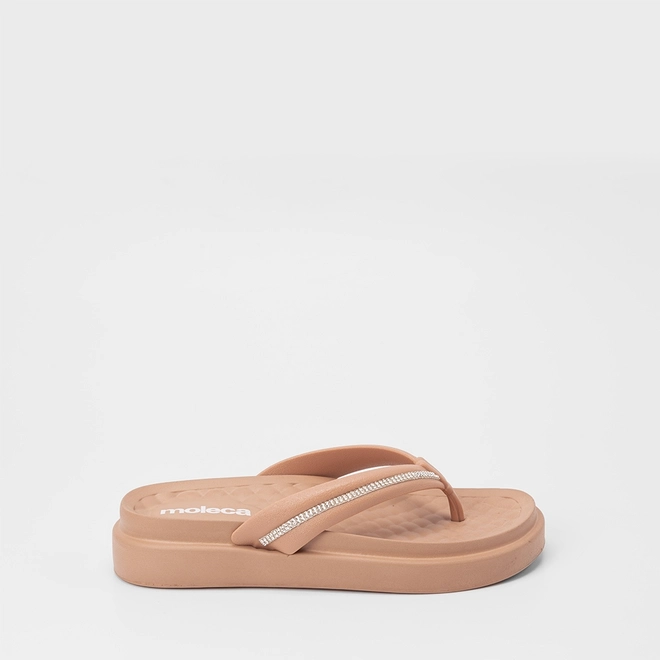Tamanco Feminino Moleca Detalhe Strass Nude