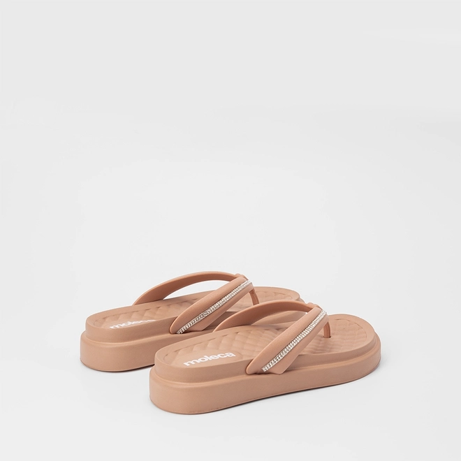 Tamanco Feminino Moleca Detalhe Strass Nude