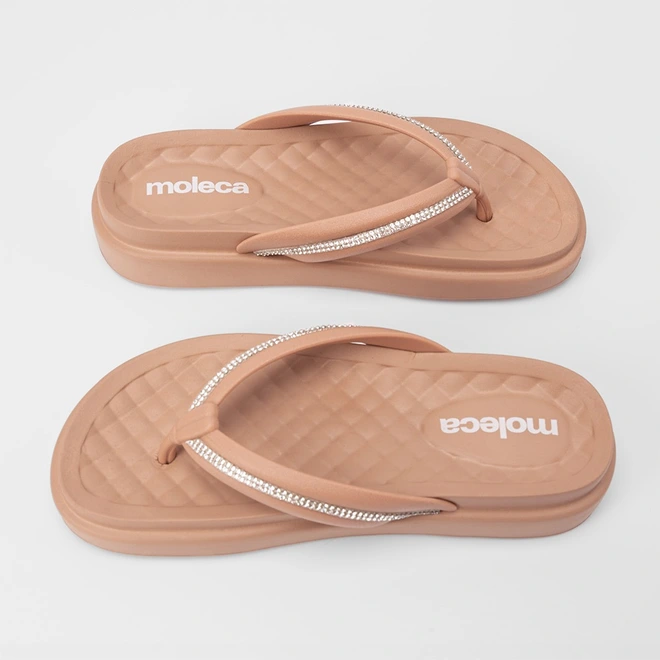 Tamanco Feminino Moleca Detalhe Strass Nude