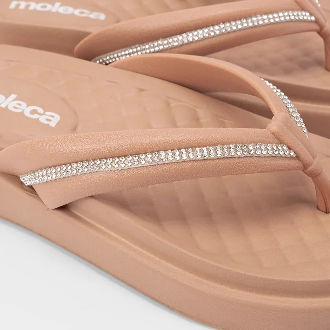 Tamanco Feminino Moleca Detalhe Strass Nude